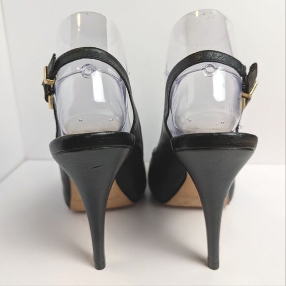 Antonio Melani Pleated Black Leather Peep Toe Slingback Heels Womens 9 - Picture 5 of 9